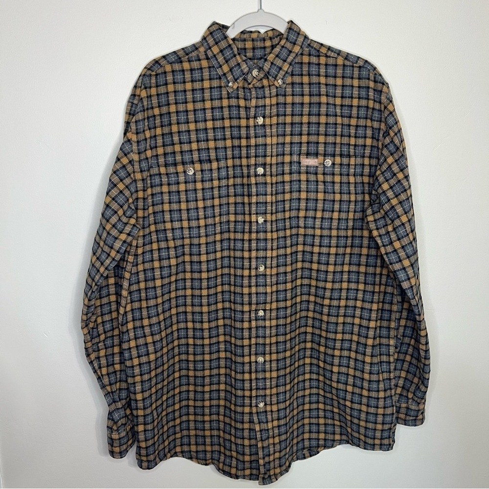 Carhartt Men’s Brown Plaid Flannel Button Up Shirt size large tall
